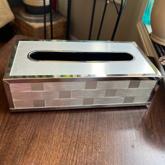 Vtg MCM Stylebuilt Accessories Inc New York Woven Brass Trim Tissue Box Vanity - Picture 6 of 11